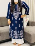 Premium Modal Chikankari Hand Embroidered Women's Solid Long Kurta