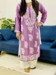 Mauve Jannat Modal Chikankari Solid Women's Long Kurta