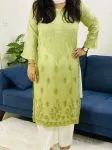 Chanderi Silk Chikankari Hand Embroidered Women's Solid Long Kurta