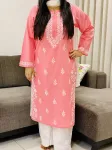 Peach Aanvi Cotton Chikankari Women's Solid Long Kurta