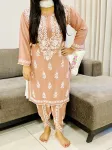 Light Brown Sangria Premium Rayon Chikankari Hand Embroidered Solid Women's Kurta-Dhoti Set