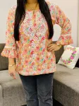 Fancy Sleeve Chikankari Hand Embroidered Women's Floral Short Kurta