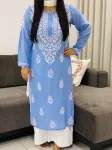 Powder Blue Niya Premium Modal Chikankari Hand Embroidered Solid Women's Long Kurta