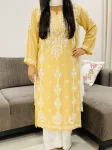 Beige Zareen Premium Modal Chikankari Solid Women's Long Kurta