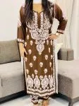 Chocolate Opium Premium Modal Chikankari Hand Embroidered Women's Solid Long Kurta Palazzo Set
