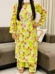 Mulmul Chikankari Hand Embroidered Floral Women's Long Kurta Palazzo Set