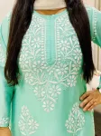 Premium Chanderi Chikankari Hand Embroidered Women's Solid Long Kurta