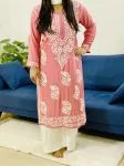 Brick Brown Jannat Modal Chikankari Solid Women's Long Kurta