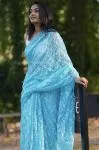 Ferozi Hansa Tapchi Chikankari Hand Embroidered Women's Saree