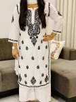 Mulmul Cotton Chikankari Hand Embroidered Women's Solid Long Kurta