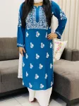 Teal Blue Nora Premium Modal Chikankari Hand Embroidered Solid Women's Kurta