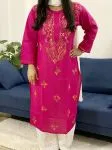 Rani Keri Cotton Chikankari Handwork Women's Solid Long Kurti