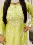 Premium Chanderi Chikankari Hand Embroidered Women's Solid Long Kurta