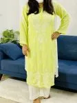 Lime Green Rosa Modal Chikankari Solid Women's Long Kurta