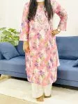 Peach Saloni Mulmul Chikankari Hand Embroidered Women's Floral Long Kurta