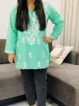 Mint Sitara Cotton Chikankari Hand embroidered Women's Short Kurta