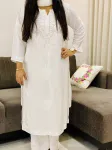White Hasti Rayon Ombre Shade Chikankari Hand Embroidered Women's Straight Kurta