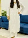 Premium Modal Cotton Chiknakari Hand Embroidered Women's Solid Long Kurta