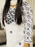 Mulmul Cotton Chikankari Hand Embroidered Solid Women's Long Kurta