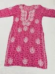 Pink Heena Rayon Chikankari Handwork Floral Women's Long kurta