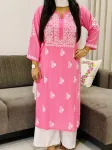 Pink Nora Premium Modal Chikankari Hand Embroidered Solid Women's Kurta