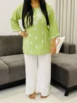 Rayon Chikankari Hand Embroidered Solid Women's Short Top