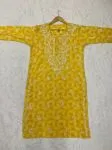 Yellow Inayat Cotton Chikankari Hand Embroidered Women's Long Kurta
