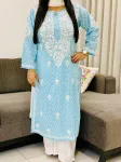 Cotton Chikankari Hand Embroidered Women's Floral Long Kurta