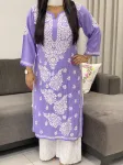 Lavender Esha Premium Modal Chikankari Hand Embroidered Solid Women's Kurta