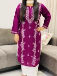 Wine Ahana Cotton Chikankari Women's Solid Long Kurta