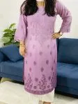 Wine Murraya Chanderi Silk Chikankari Hand Embroidered Women's Solid Long Kurta