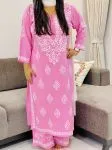Pink Ritika Rayon Chikankari Hand Embroidered Solid Women's Long Kurta Palazzo Set