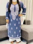 Charcoal Falak 3D Chikankari Hand Embroidery Design Rayon Womens Kurta
