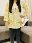 Beige Nisha Mulmul Chikankari Hand Embroidered Women's Floral Short kurta