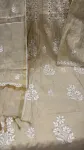 Mul-Chanderi Chikankari Hand Embroidered Women's Anarkali Kurta Set