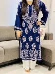 Navy Blue Riya Modal Chikankari Handwork Women's Straight Long Kurta