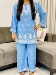 Powder Blue Trisha Rayon Chikankari Handwork Women's Co-ord Set