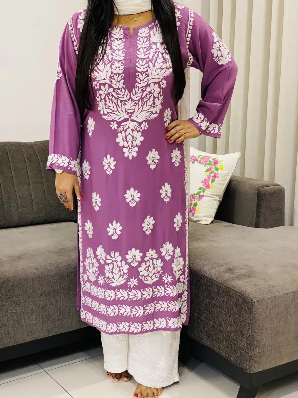 Premium Modal Chikankari Hand Embroidered Women's Solid Kurti
