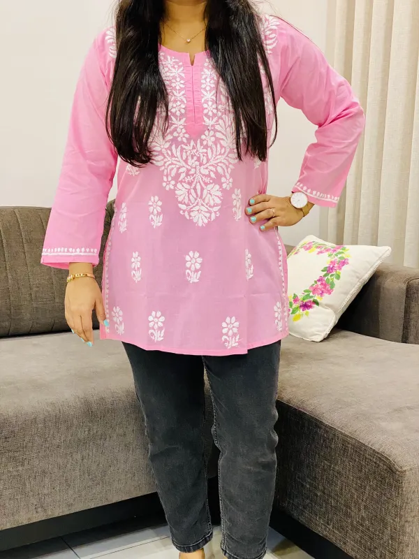 Cotton Chikankari Hand embroidered Women's Short Kurta