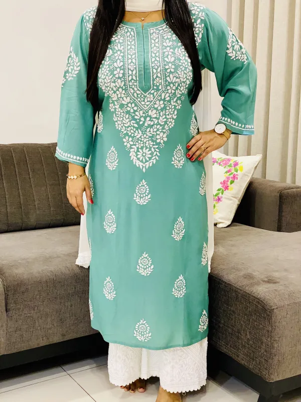 Premium Modal Chikankari Hand Embroidered Solid Women's Long Kurta