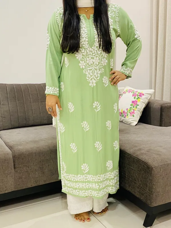 Premium Modal Chikankari Hand Embroidered Solid Women's Long Kurta