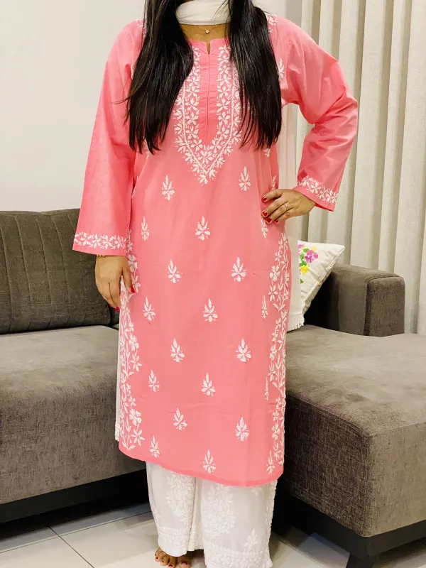 Cotton Chikankari Women's Solid Long Kurta