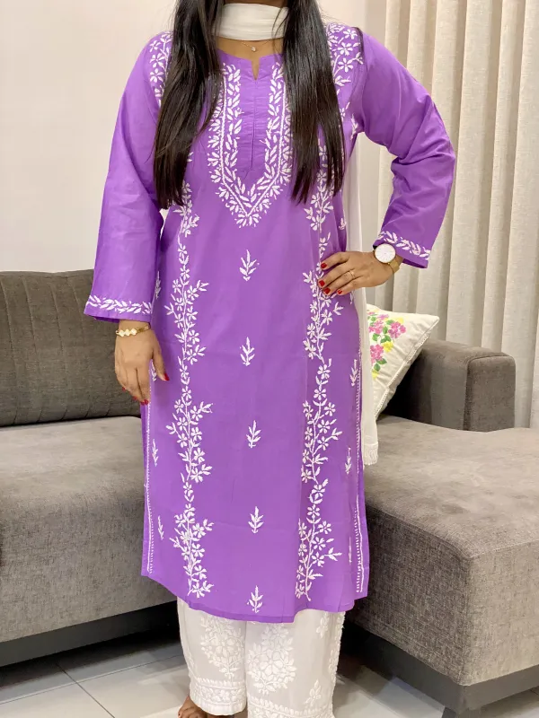 Cotton Chikankari Women's Solid Long Kurta
