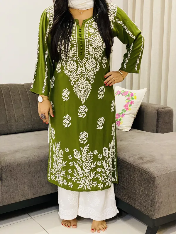 Premium Modal Chikankari Hand Embroidered Women's Solid Long Kurta