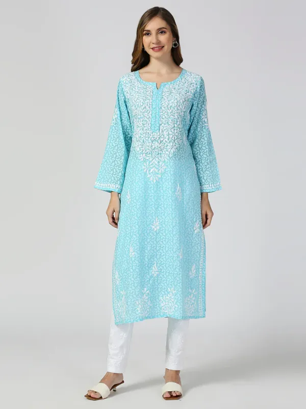 Cotton Chikankari Hand Embroidered Women's Floral Long Kurta