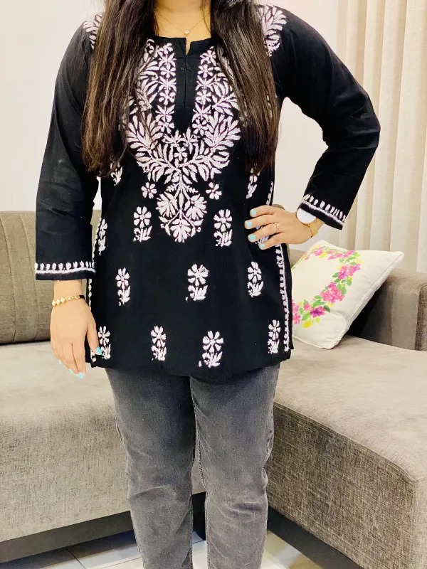 Cotton Chikankari Hand embroidered Women's Short Kurta
