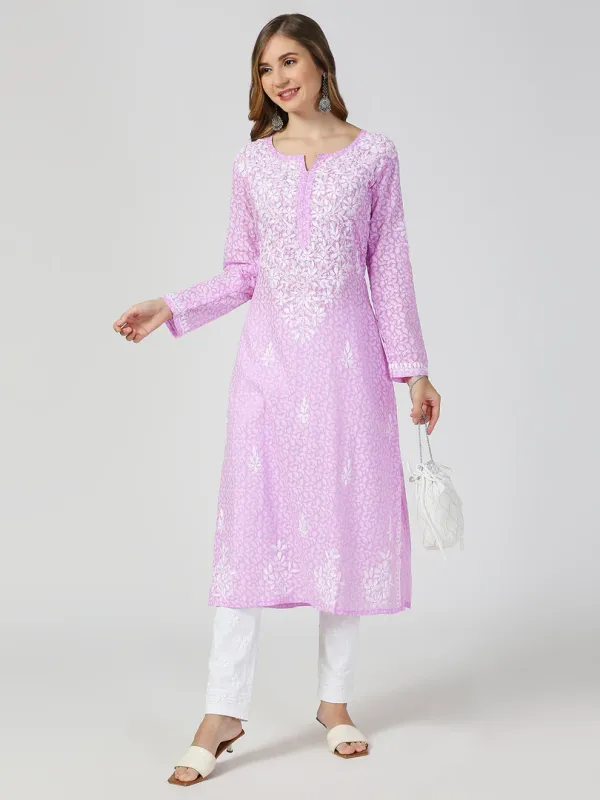 Cotton Chikankari Hand Embroidered Women's Floral Long Kurta