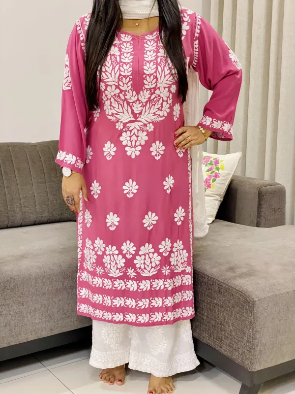 Premium Modal Chikankari Hand Embroidered Women's Solid Kurti