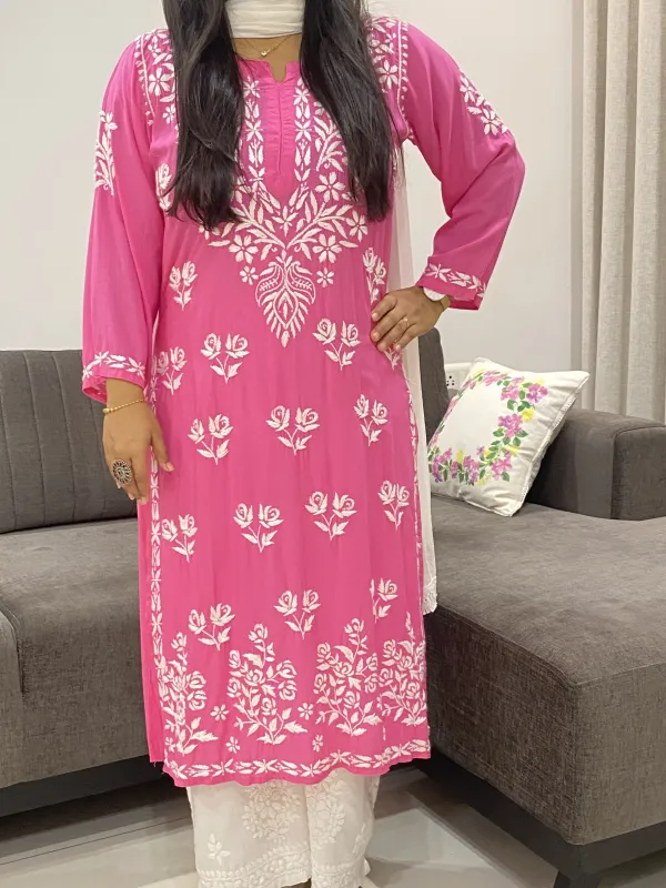 Premium Modal Chikankari Hand Embroidered Solid Women's Long Kurta