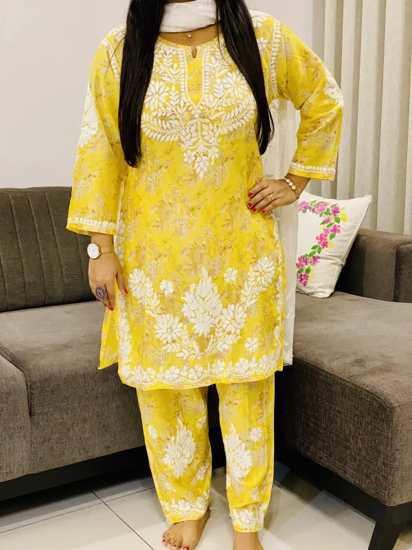 Mulmul Chikankari Hand Embroidered Floral Women's co-ord set